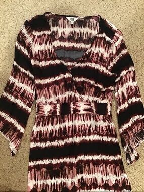 BB Dakota Abstract Printed Dress in Black, White & Burgundy